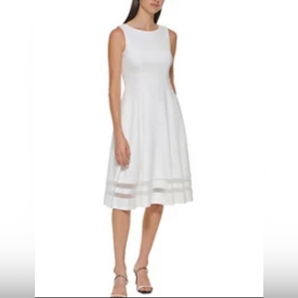 Sleeveless Round Neck Mesh Stripe Skirt Solid Fit and Flare Dress - Picture 5 of 9